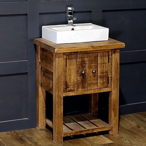 Rustic Chunky Solid Wood Bathroom Washstand Vanity Sink Unit Etsy UK