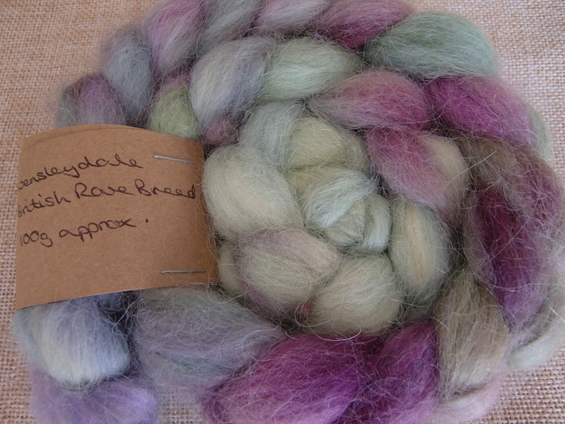 Hand Dyed Wensleydale British Rare Breed Combed Top for Spinning or Felting 100g