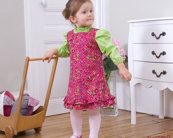 Baby pinafore dress in pink corduroy cotton, flower printed