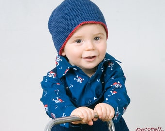 Baby classic shirt in blue navy cotton, printed motif "pirate"