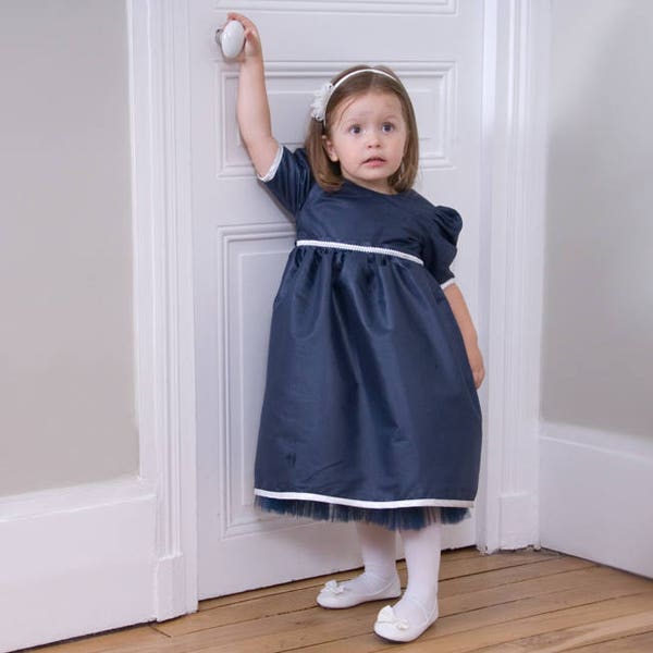 Robe bébé cérémonie marine avec manches bouffantes