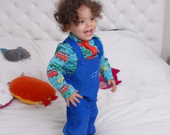 Long  baby overalls in blue corduroy cotton