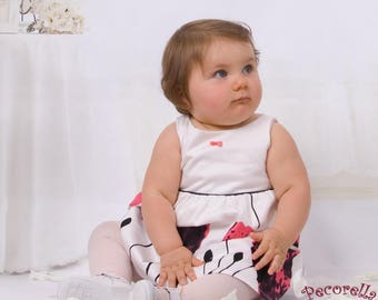 Baby cerimonial dress in ecru/pink/black