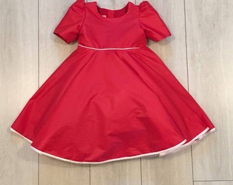 Baby girl  cerimonial dress in red with puffed sleeves