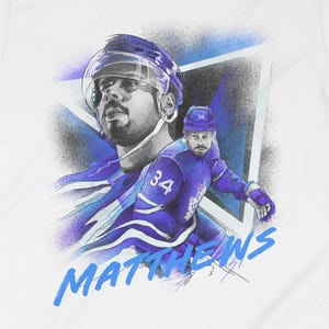 Auston Matthews T-Shirt, Illustrated Hockey Graphic Tee, Toronto Maple Leafs Blue White Fan Art, Pro Star Tees