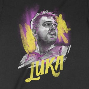 Luka DoncicT-Shirt, Illustrated Basketball Graphic Tee, Lakers Yellow Purple Fan Art, Pro Star Tees