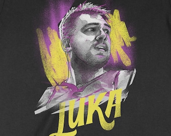 Koszulka z grafiką Luki Doncica, grafika fanowska Lakers w kolorze żółto-fioletowym, koszulki Pro Star