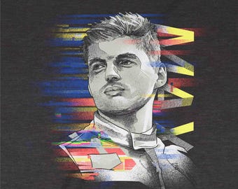 Koszulka Maxa Verstappena, koszulka z grafiką Illustrated F1 Racing, Red Bull Yellow, Red, Blue, Pro Star Tees