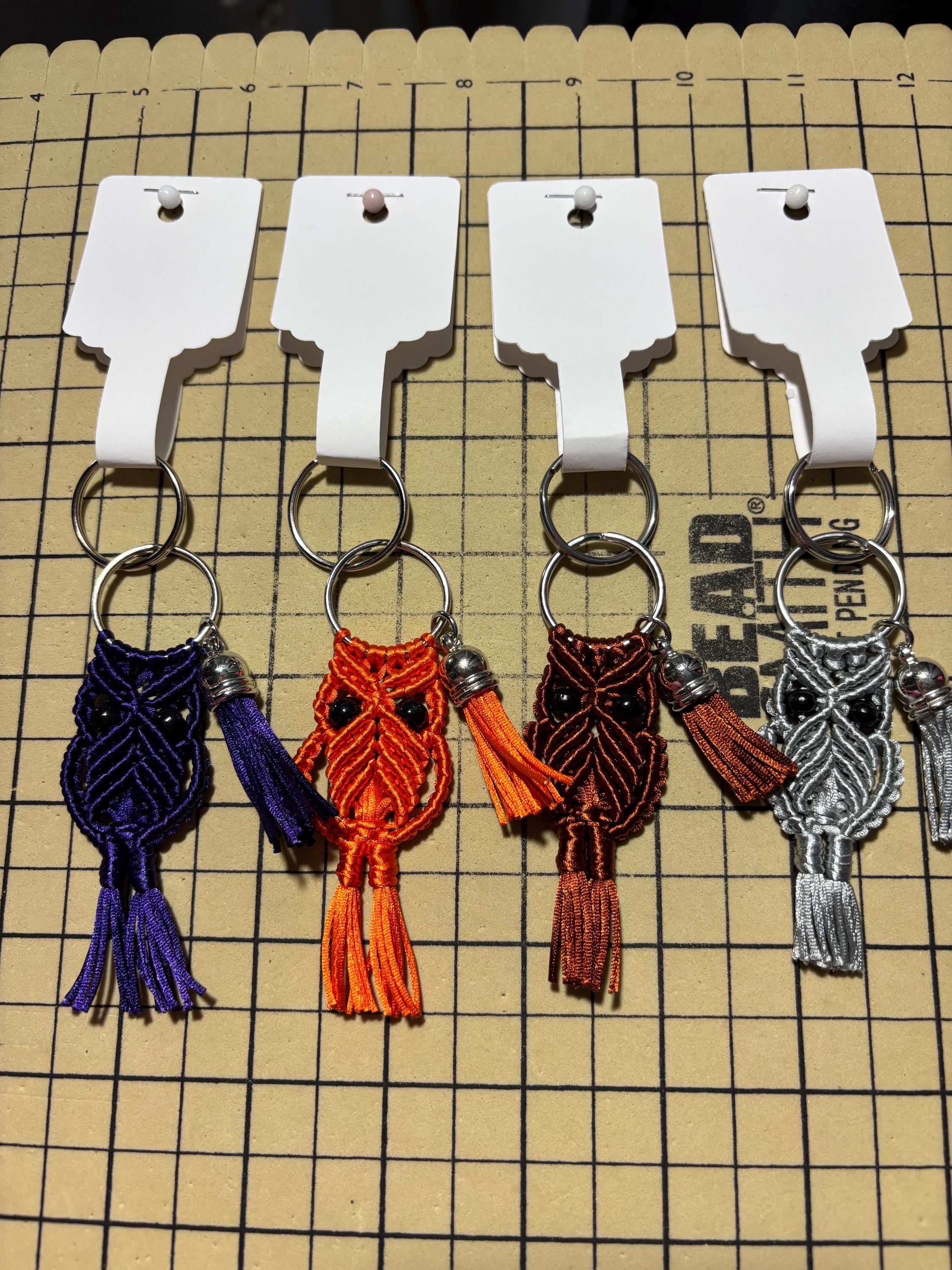 4 Handmade Macram&eacute; Owl Keychains