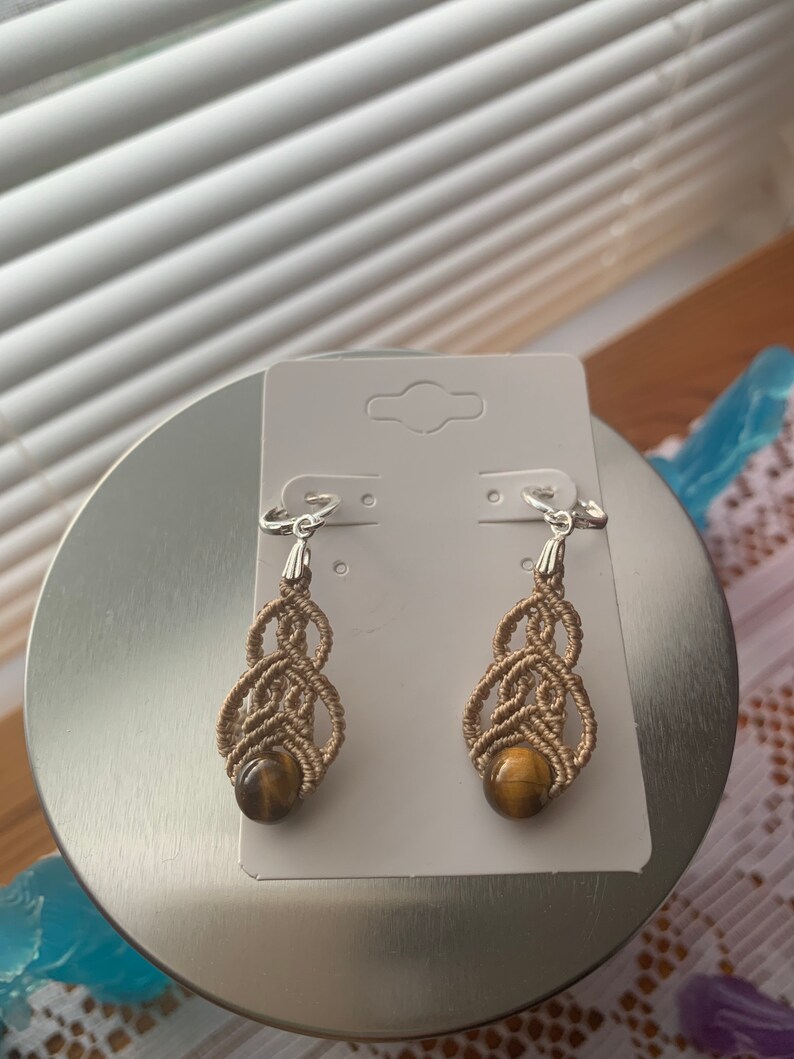 Tiger eye macrame earrings