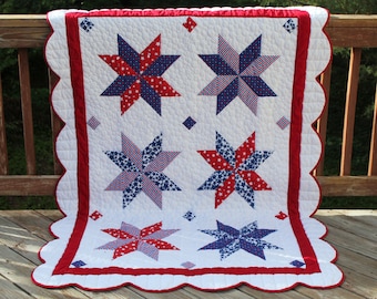 Patriotic American Star Quilt Pattern, PDF Digital Download(Quilt Top Only, quilting and binding instructions not included)