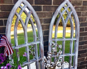 Faux vintage arched frame mirrors