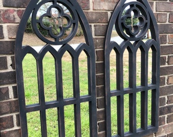 Arched frame mirrors with quatrefoil set of two