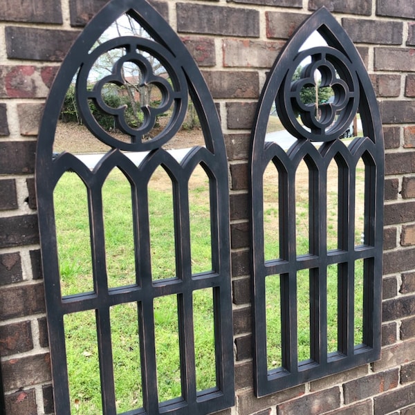 Arched frame mirrors with quatrefoil set of two