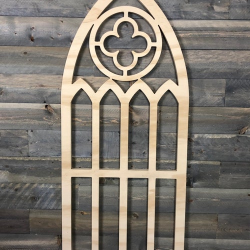 Large Cathedral Window Frame With Wreath/farmhouse Wall Etsy