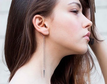 SERPENTINE//  Silver dangle ear cuff, Spike, Long chain, Wrap earring, Ear cuff no piercing