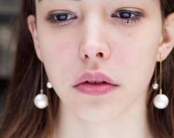 VENUS and MARS// Gold earrings, Cotton Pearl Stud & dangle earrings, light gold bar, ear jacket