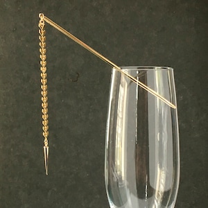 SERPENTINE//Gold dangle hair stick, Long arrow/fishbone chain, Spike, Hair pin, Hair accessories