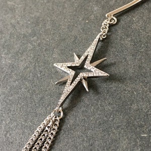 NEBULA// Silver dangle ear cuff, Pave star charm, Small stars, Long chain. Wrap earring, Gift image 4