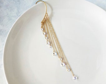 PARADISE//  Swarovski Crystal AB, Gold dangle ear cuff, Long chain, Wrap earring, Great gift.