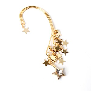 STAR LIGHTS// Gold dangle ear cuff, Swarovski crystal star, Star cluster, Wrap earring, Great Gift image 2