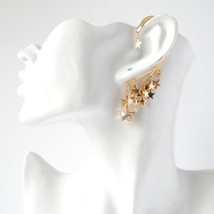 STAR LIGHTS// Gold dangle ear cuff, Swarovski crystal star, Star cluster, Wrap earring, Great Gift image 5