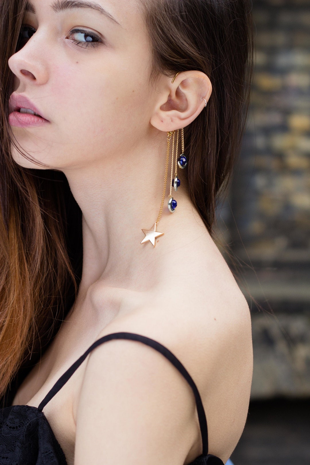 Orecchini A Polsino (Ear Cuff) In Argento Sterling 925, Withlovesilver, Design Luna E Stelle, Confezione In Velluto