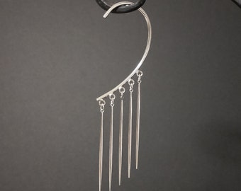 WILD BEAUTY// Silver dangle ear cuff, Long silver spikes, silver plated spikes, Wrap earring.