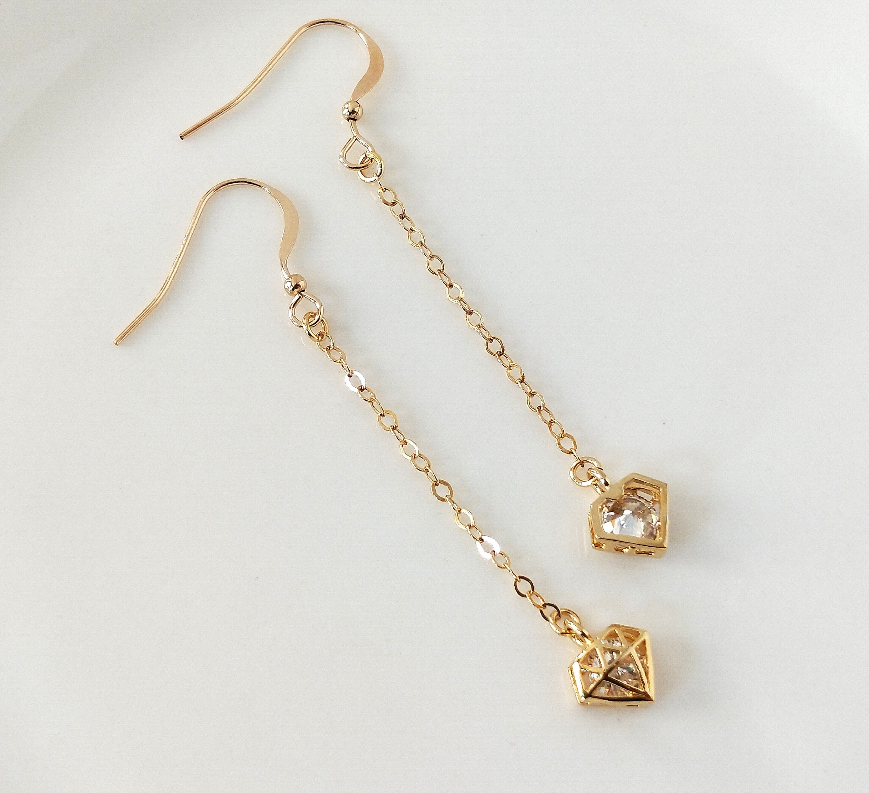 DIAMOND// Dainty Gold earrings Cubic Zirconia in the Etsy