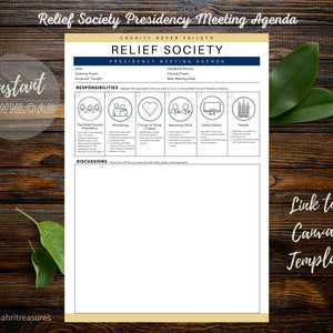 Relief Society Presidency Meeting Agenda, RS Meeting Agenda, RS Planner, RS Template, Relief Society, Presidency Meeting Agenda