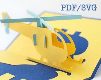 Plantillas PDF y SVG para tarjeta desplegable 3D de helicóptero [NO para Cricut]