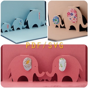 Templates PDF & SVG for Elephant lovers family 3D pop up card [NOT for Cricut]