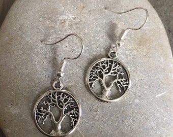 Celtic life tree pendant iggdrasil with spiral branches in silver or bronze brass 26x25 mm