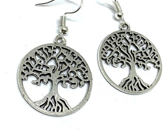 Celtic life tree pendant iggdrasil with spiral branches in silver or bronze brass 26x25 mm