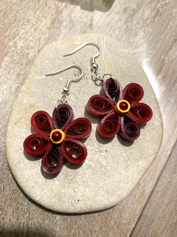Red Flower Paper Quilling Earrings First Paper Anniversary Gift for Her  Stainless Steel Hypoallergenic for Sensitive Ears - Etsy