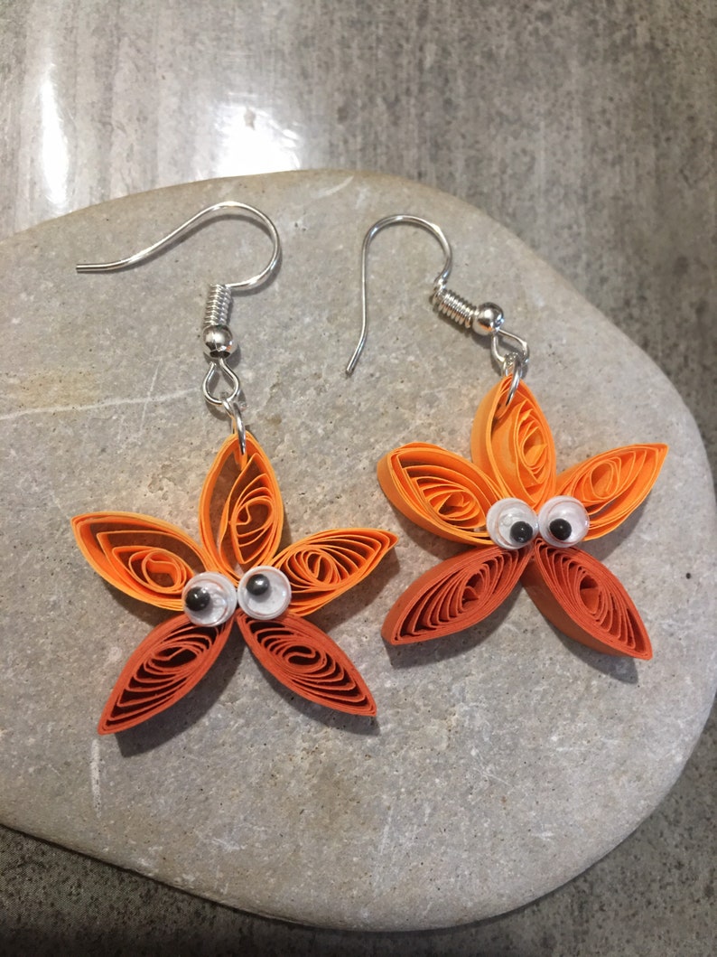 Earrings quilling pendant little star star seas holiday orange duo