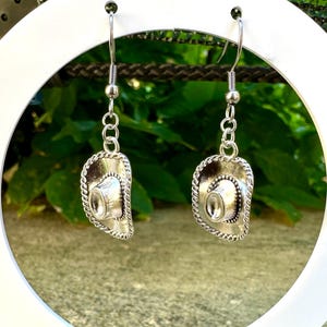 Silver Tone Lightweight Metal Cowboy Hat Western Country Dangle Earrings