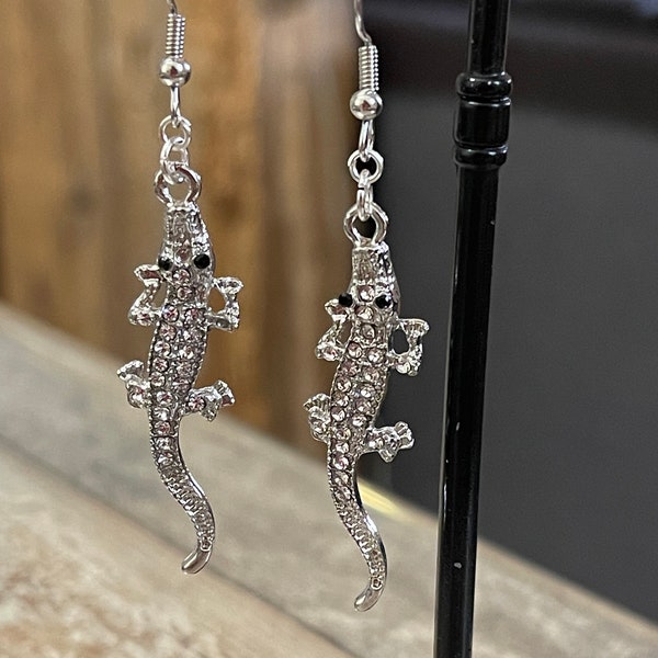 Boucles d'oreilles en métal crocodile pendante avec strass