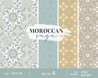 Moroccan Digital Paper, Moroccan tile pattern, Arabic Pattern, Islamic Pattern, Ramadan Paper, Eid decoration, Moroccan Background, Sage