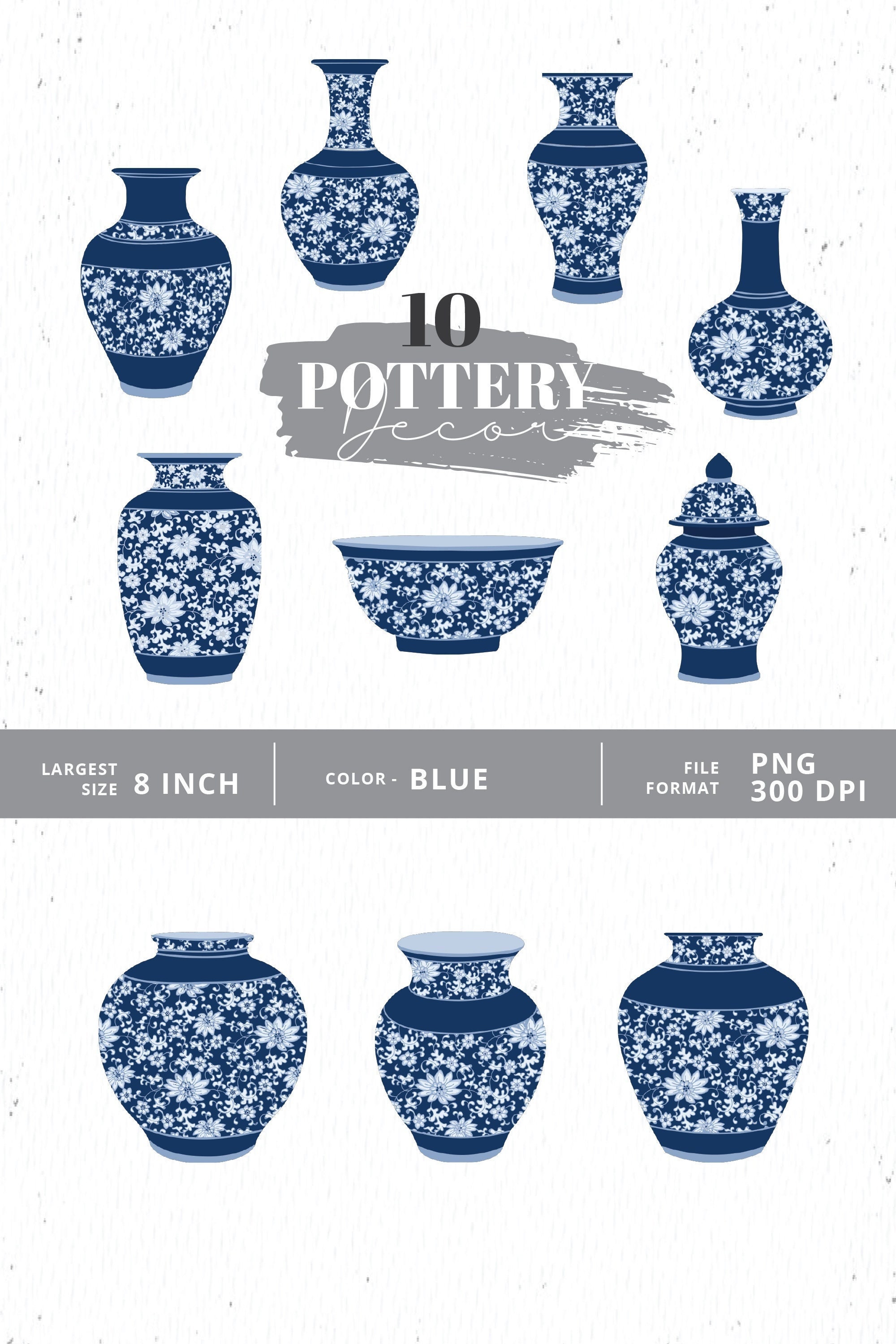Pottery Clipart, Chinoiserie Vases Printable, Vase Clipart, Chinoiserie ...