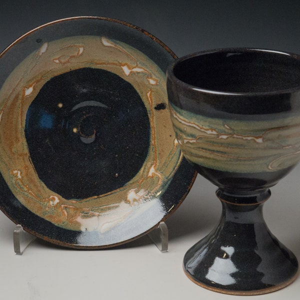 ceramic chalice, pottery communion set, clay chalice set