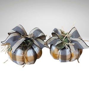 Plaid Fabric Pumpkins: Rustic Fall Farmhouse Decor, Set of 2