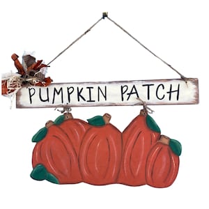 Handmade Wood Pumpkin Patch Door Hanger: Rustic Fall Decor