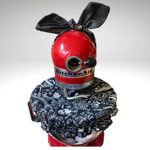 Mixer Reversible Bowl Cover and Matching Elastic Bow Outfit for Stand Mixer | Black and White Kitchen Decor Accessories
