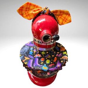 Mixer Reversible Bowl Cover and Matching Elastic Bow Outfit for Stand Mixer | Halloween Spooky Print Kitchen Decor Accessories