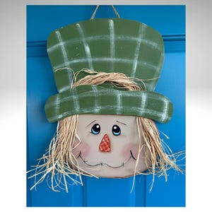 Handmade Scarecrow Door Hanger: Fall Farmhouse Decor, Wooden