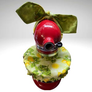 Mixer Reversible Bowl Cover and Matching Elastic Bow Outfit for Stand Mixer | Lemons and Green Kitchen Decor Accessories