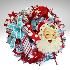 Vintage Santa Deco Mesh Wreath – Christmas Door Decoration