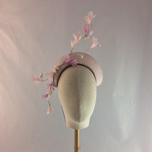 40s style 'halo' cocktail hat in silk velvet with pansies made to order