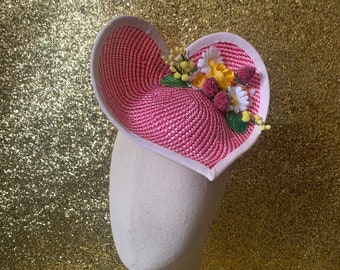 In stock -  40's inspired straw 'sweet heart' tilt hat with a fruity twist!